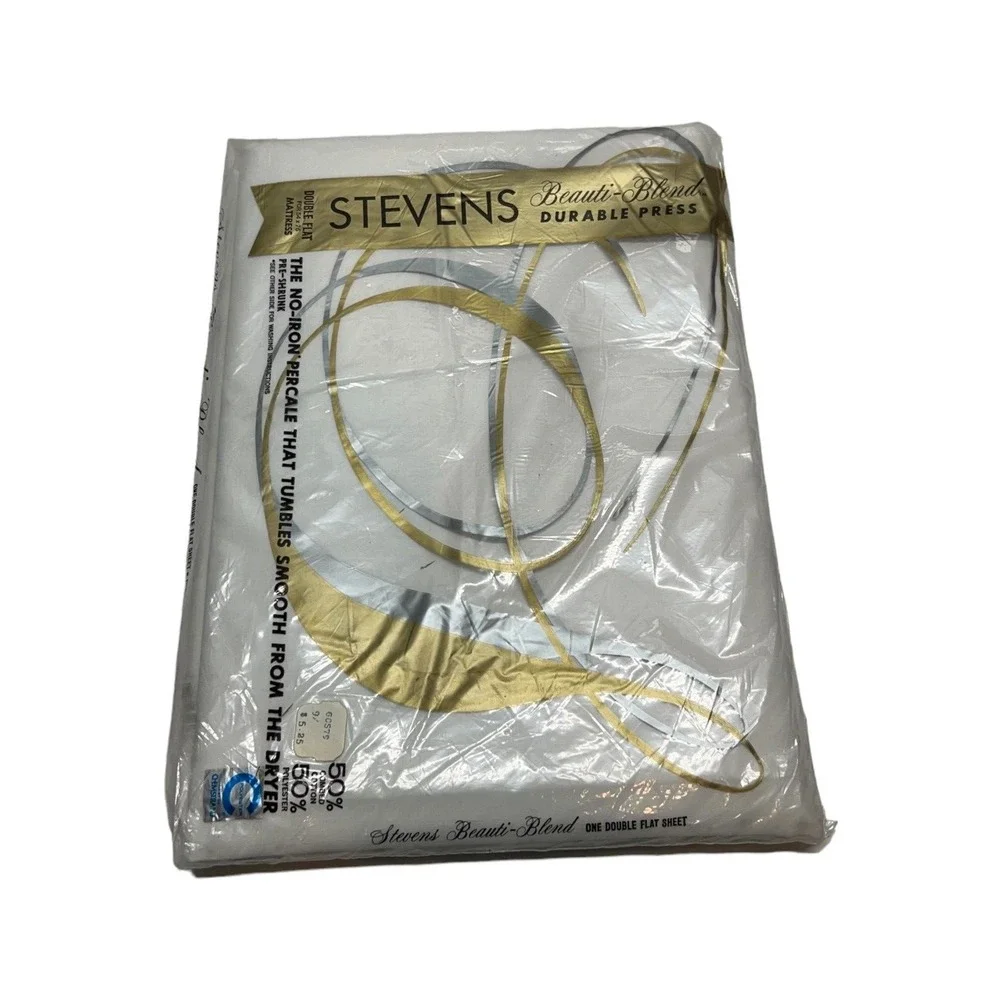 Vintage Stevens Double Flat Sheet Ivory Beauti Blend No Iron 54x76 Mattress NOS